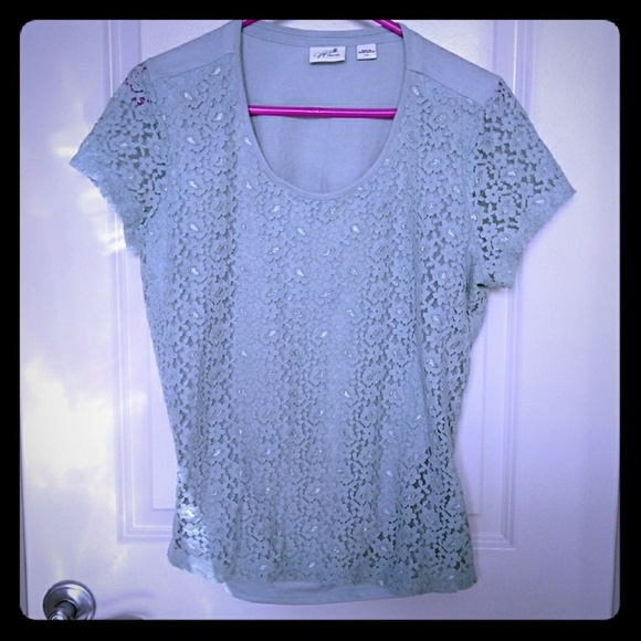 Jaclyn Smith Tops - Seafoam green lace blouse